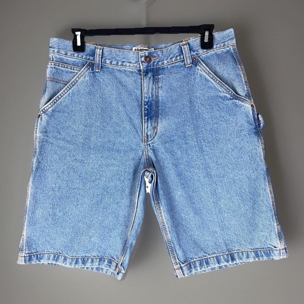 Route 66 Men's Carpenter Denim Shorts Blue Light Wash Hammer Loop Size 36